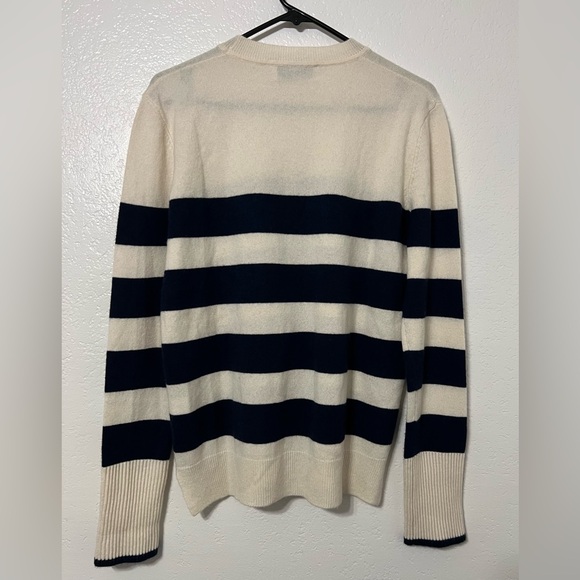 LA LIGNE New York 100% Cashmere Navy Cream Stripe Crewneck Sweater Size M - Picture 2 of 7